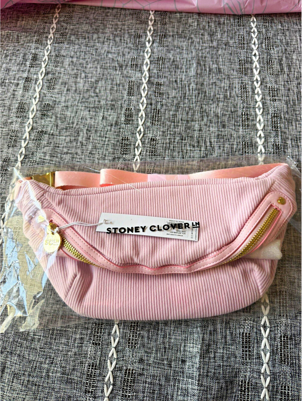 STONEY CLOVER LANE Jumbo Fanny Pack Bag PREPPY PINK Corduroy Gold PREP RALLY New